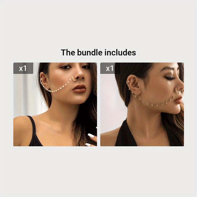 Faux Pearl Butterfly Tassel Chain Ear Cuff - No-Piercing Clip-On Earring Accessory with Ethnic Style Details - Perfect for Women Seeking Unique, Statement-Making Jewelry