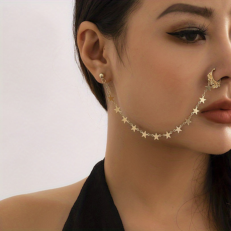 Faux Pearl Butterfly Tassel Chain Ear Cuff - No-Piercing Clip-On Earring Accessory with Ethnic Style Details - Perfect for Women Seeking Unique, Statement-Making Jewelry