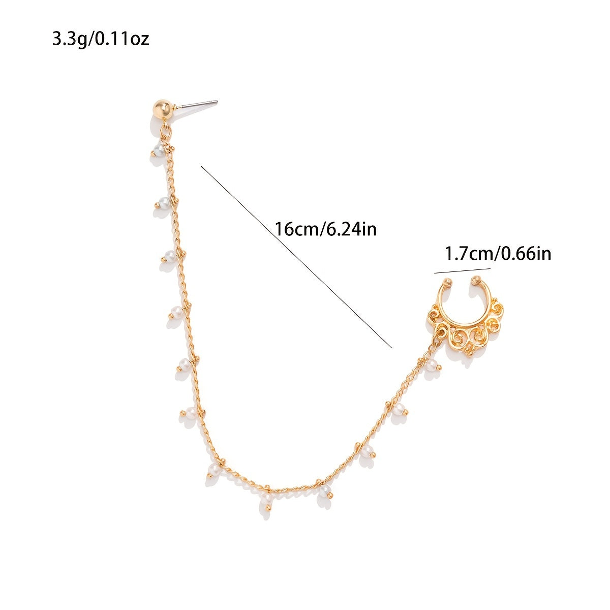Faux Pearl Butterfly Tassel Chain Ear Cuff - No-Piercing Clip-On Earring Accessory with Ethnic Style Details - Perfect for Women Seeking Unique, Statement-Making Jewelry
