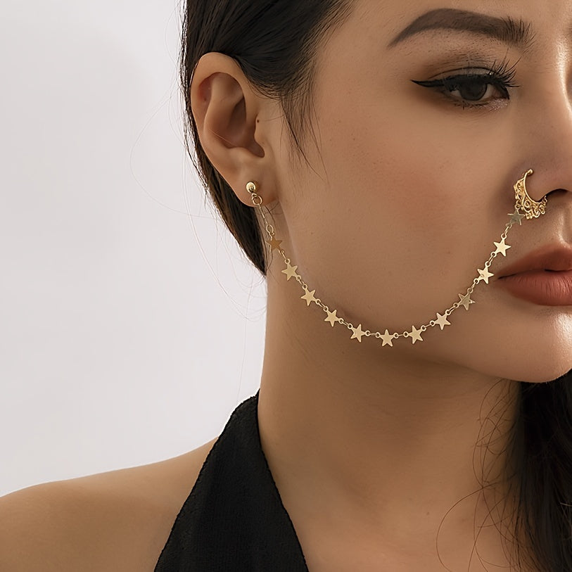 Faux Pearl Butterfly Tassel Chain Ear Cuff - No-Piercing Clip-On Earring Accessory with Ethnic Style Details - Perfect for Women Seeking Unique, Statement-Making Jewelry